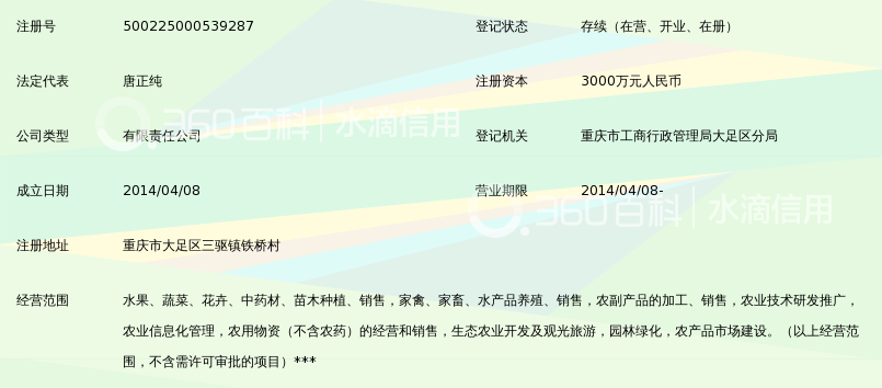 重庆大唐丰域生态农业发展有限公司_360百科