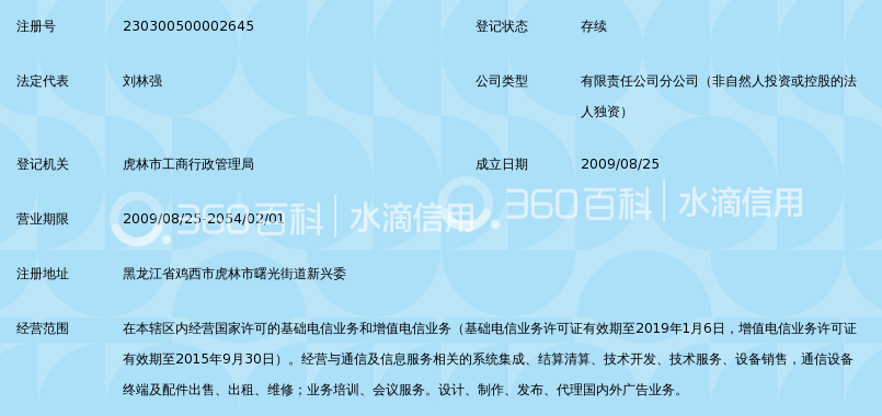 中国移动通信集团黑龙江有限公司虎林分公司虎