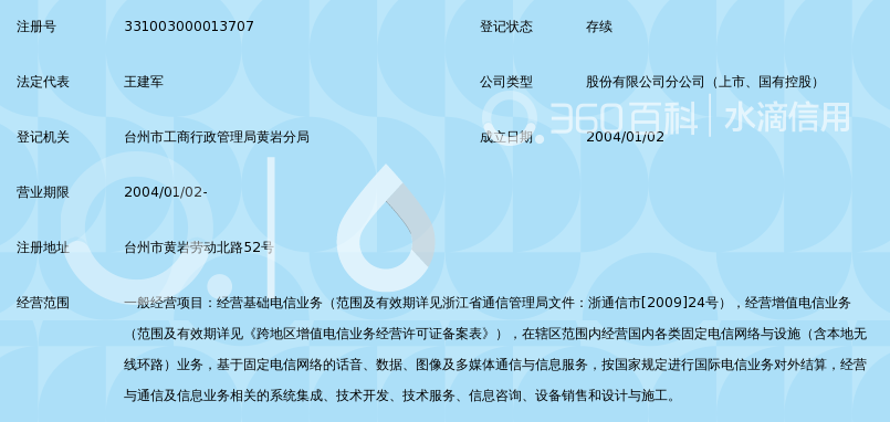 中国电信股份有限公司台州黄岩区劳动北路营业
