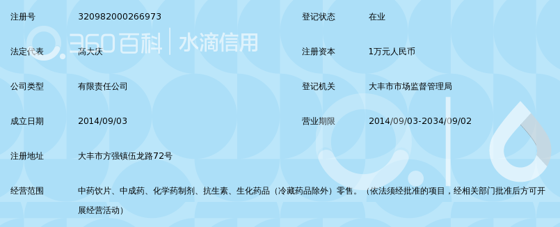 盐城市中福华晓药房大丰新丰有限公司_360百